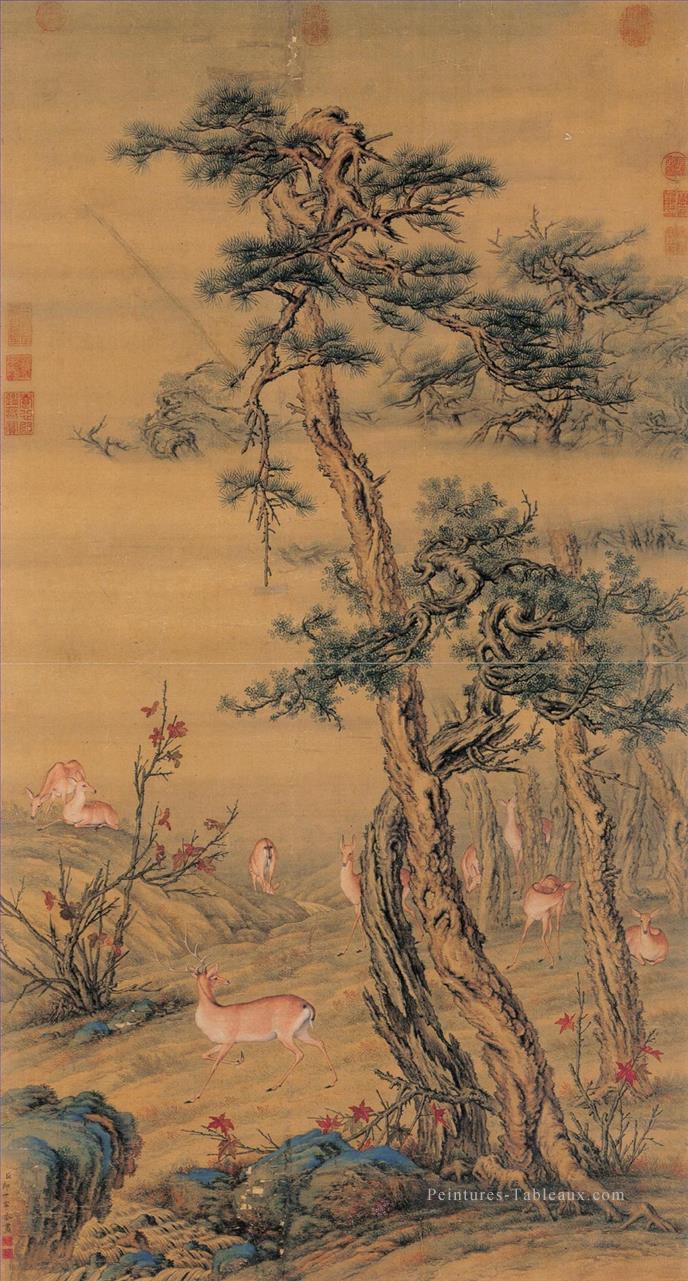 Lang cerf brillant en automne ancienne Chine encre Giuseppe Castiglione Peintures à l'huile